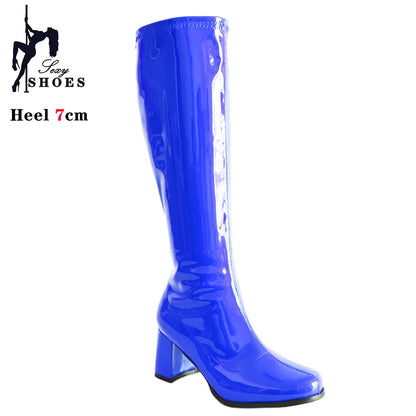 7cm Square Heel Knee-High Gogo Boots for Women
