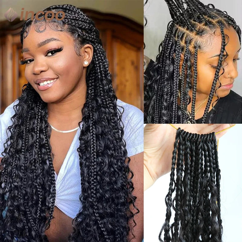 Boho Box Braided Curly Hair Full Lace Wig Burgundy