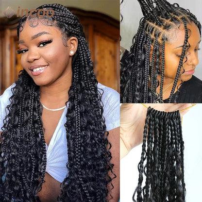 Boho Box Braided Curly Hair Full Lace Wig Burgundy