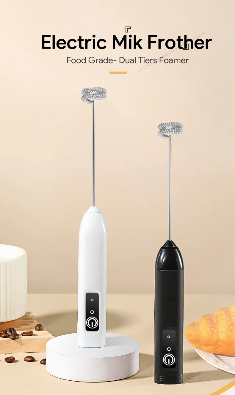 Electric Milk Frother Handheld USB Rechargeable Foam Maker