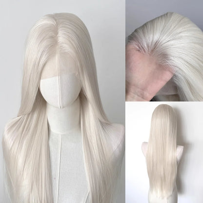 Platinum Lace Front Wig Long Straight White Cosplay Wig