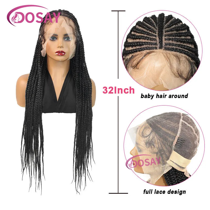 32 Inch Full Lace Front Synthetic Braided Wig Black
