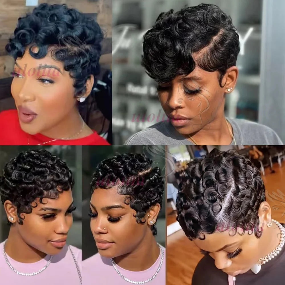 Chioma Curly Pixie Cut Wig Short Bob Human Hair Black