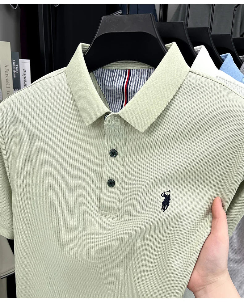Men's Short Sleeve Cotton Polo Shirt with Embroidery
