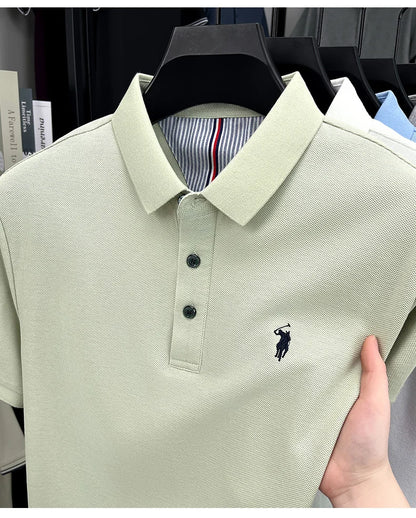 Men's Short Sleeve Cotton Polo Shirt with Embroidery