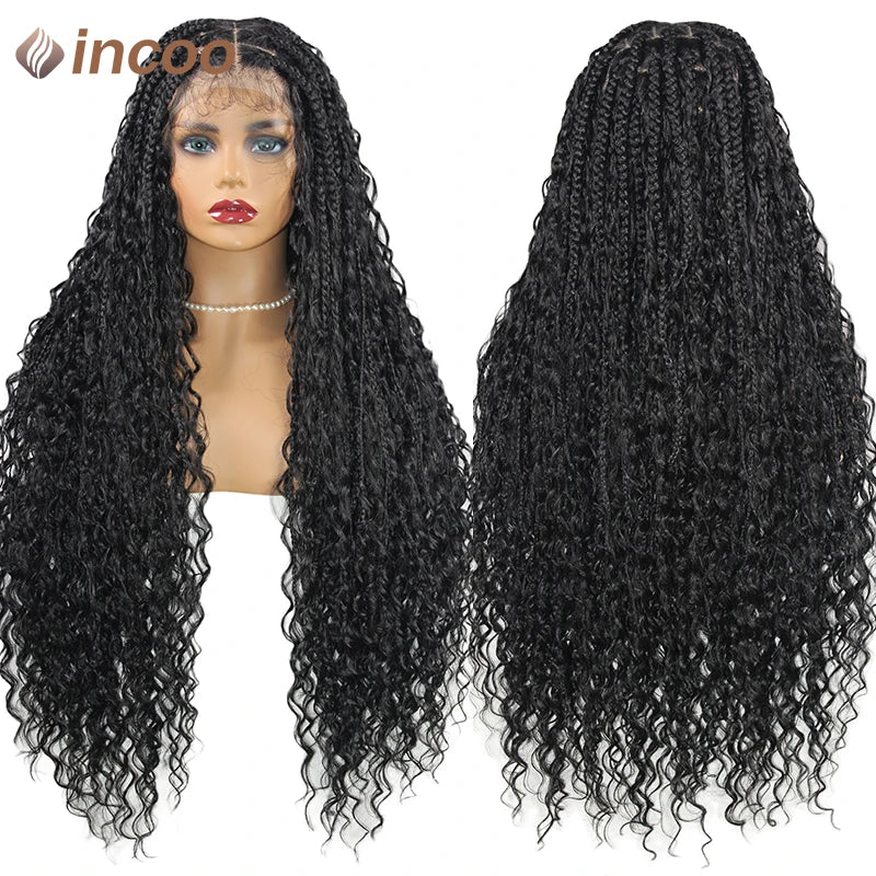 Boho Box Braided Curly Hair Full Lace Wig Burgundy