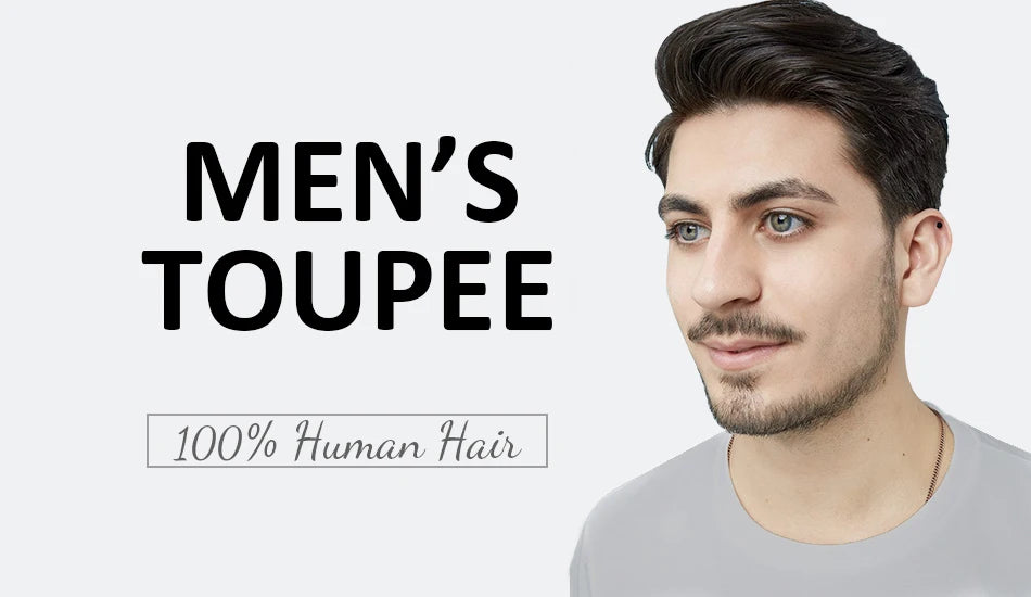 Curly Human Hair Toupee for Men Full PU Natural Color