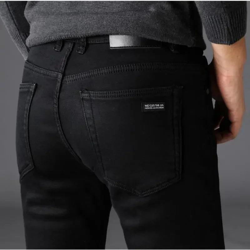 Men's Soft Stretch Black Denim Biker Jeans