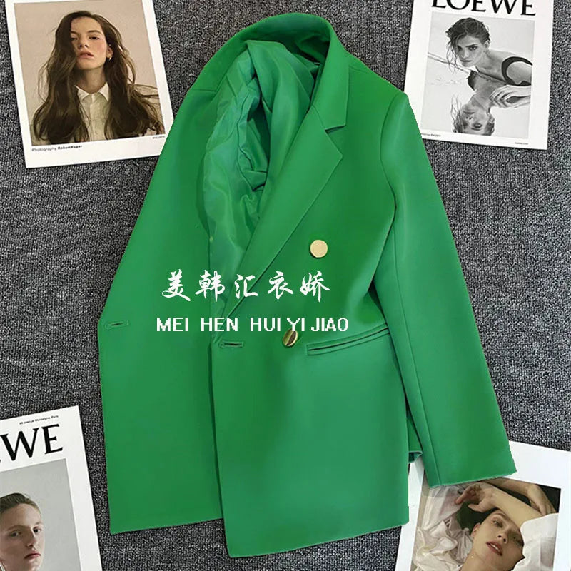 Candy Color Slim Blazer with Notched Collar and Metal Buttons