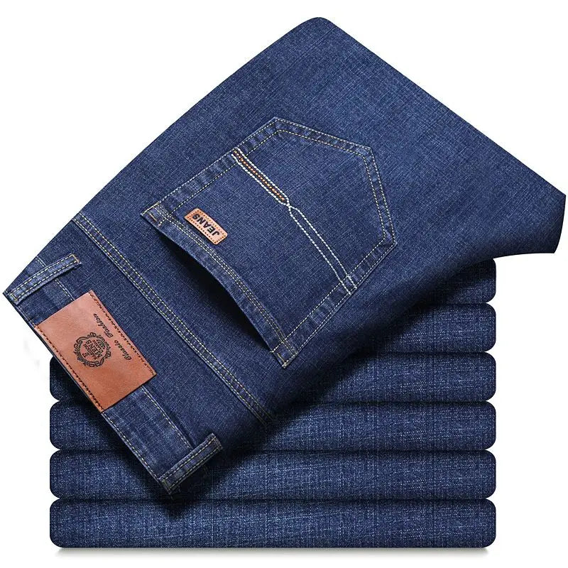 Men's Casual Straight Stretch Jeans Blue Black Denim