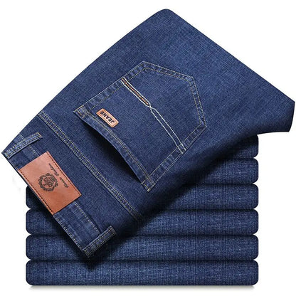 Men's Casual Straight Stretch Jeans Blue Black Denim