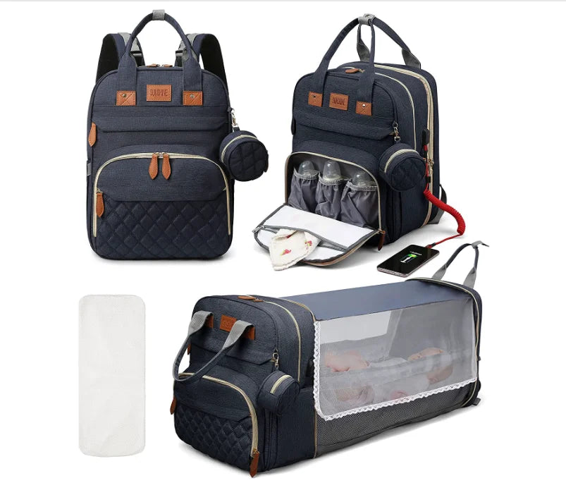 3 In 1 Waterproof Diaper Bag Backpack with USB Charge