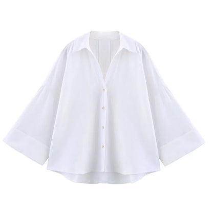 Wide Sleeved Asymmetric Hem Shirt for Women