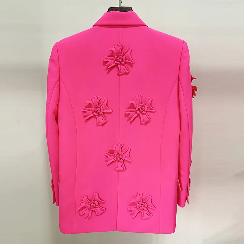 Women's Double Breasted Long Blazer with Appliques
