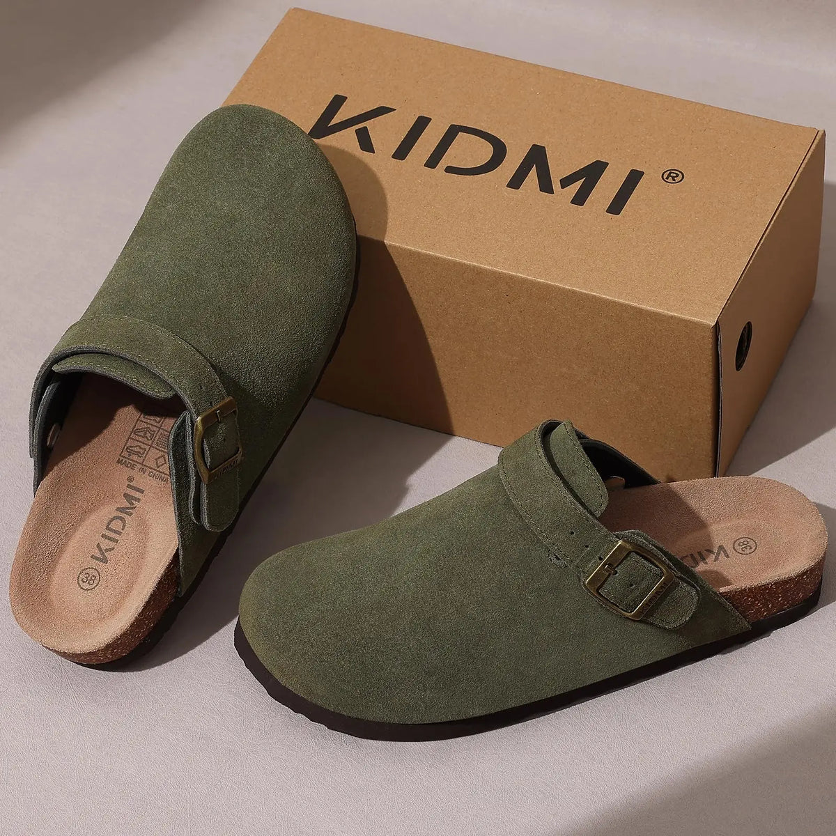 Genuine Leather Clogs with Cork Footbed for Women