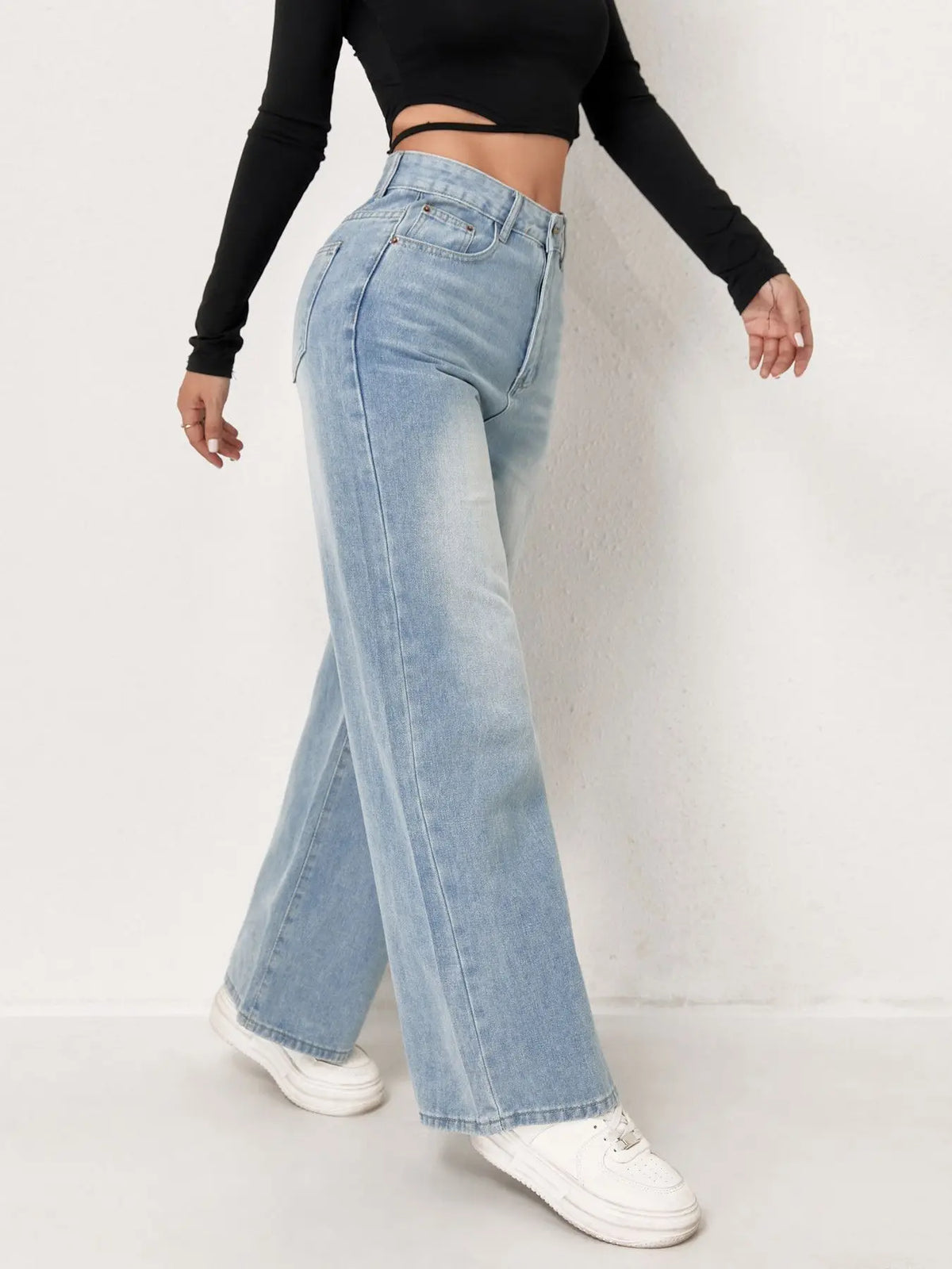 Light Blue Wide Leg Denim Jeans for Women