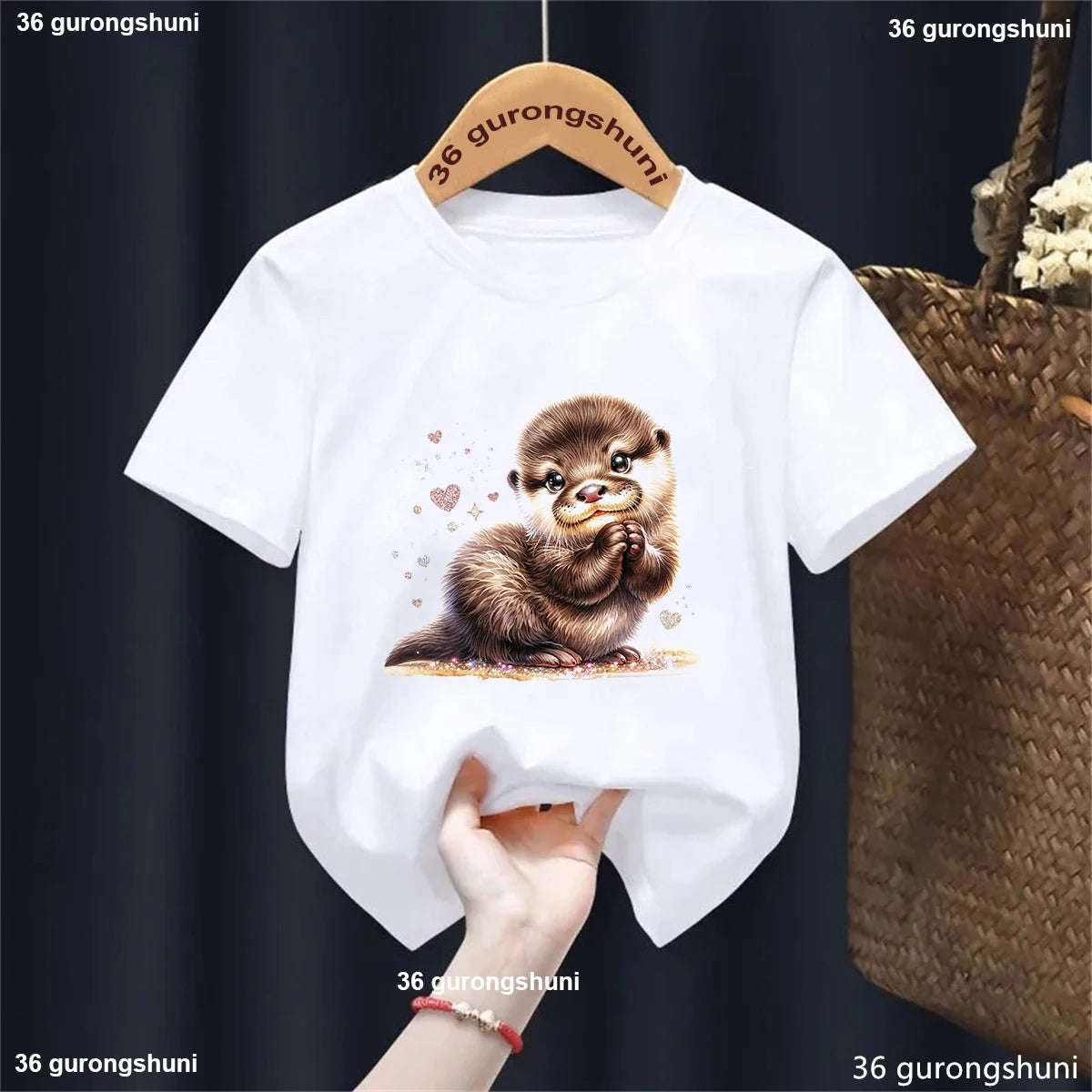 Kawaii Otter Love Printed T-Shirt for Kids