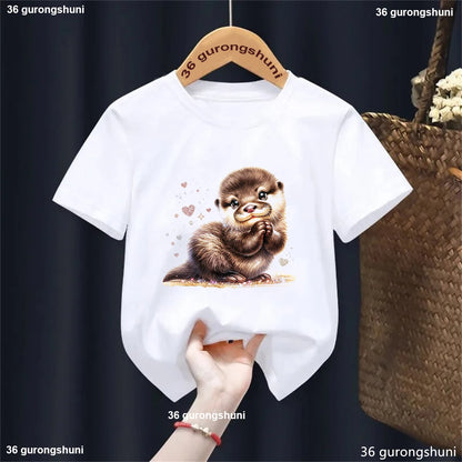 Kawaii Otter Love Printed T-Shirt for Kids