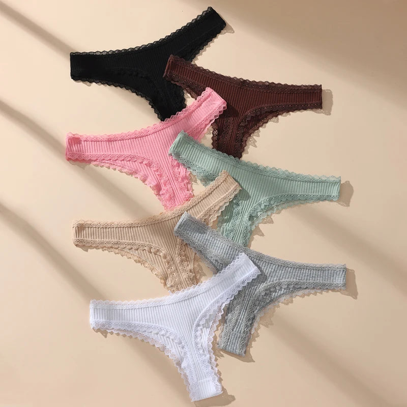 7 Pcs Cotton Lace G-String Panties Set Plus Size