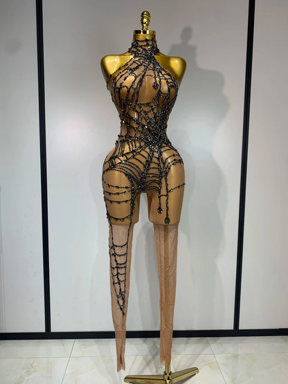 Sparkly Diamond Mesh Jumpsuit for Women