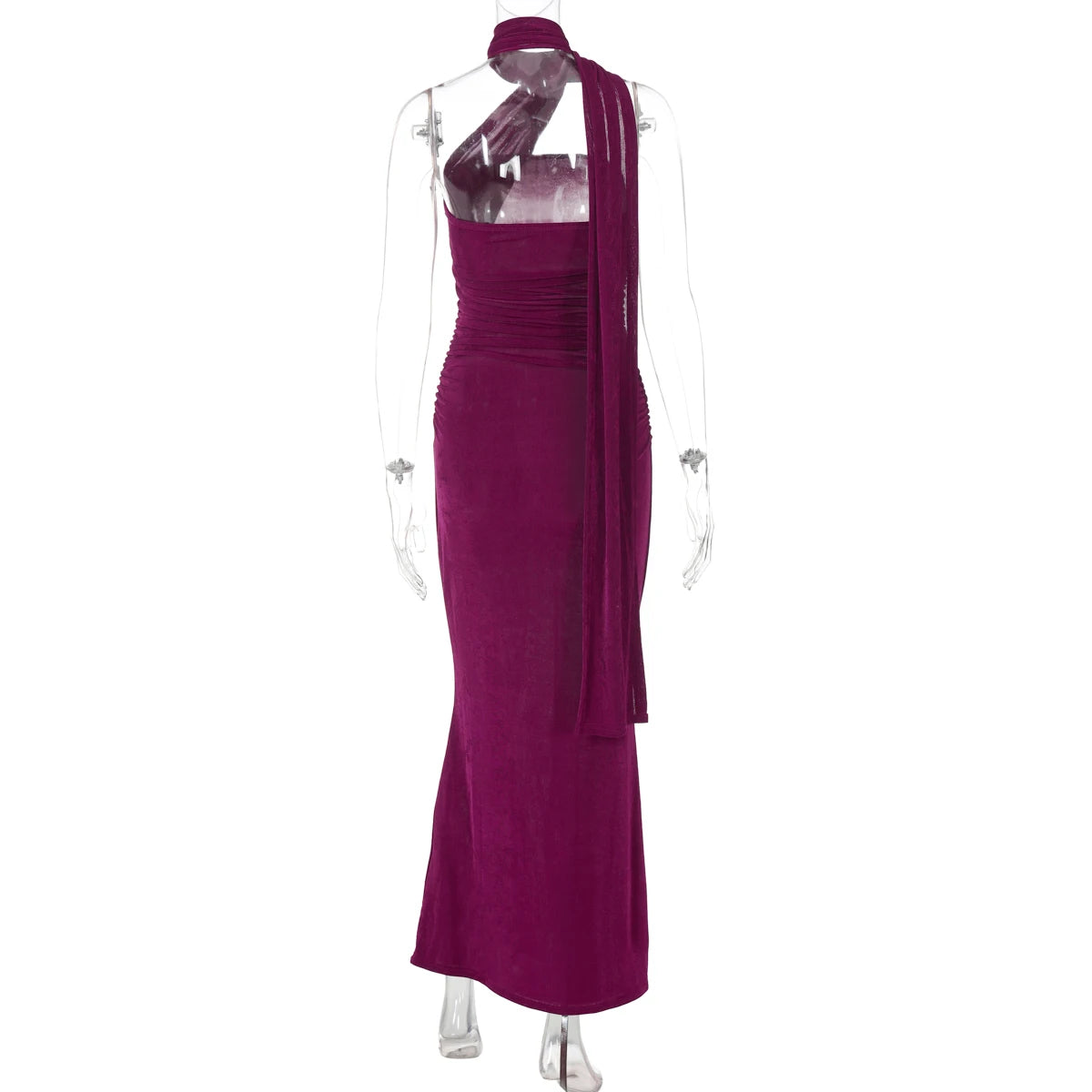 Hugcitar Halter Backless Ruched Bodycon Maxi Dress