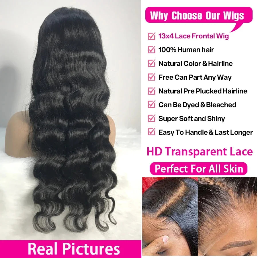 Deep Wave Lace Front Wig 100% Human Hair 30 40 Inch