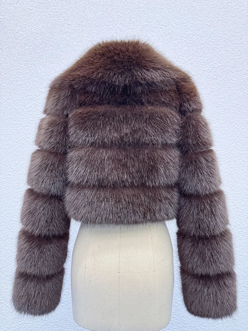 Cropped Faux Fur Coat for Women in Black