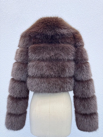 Cropped Faux Fur Coat for Women in Black