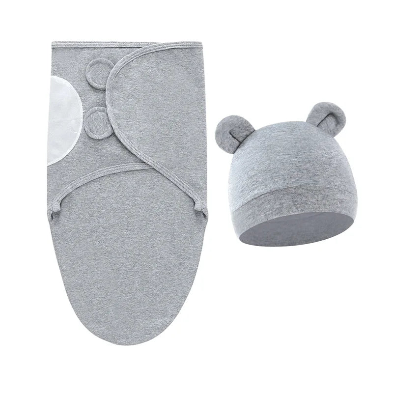 Cartoon Printed Cotton Baby Blanket Hat Set