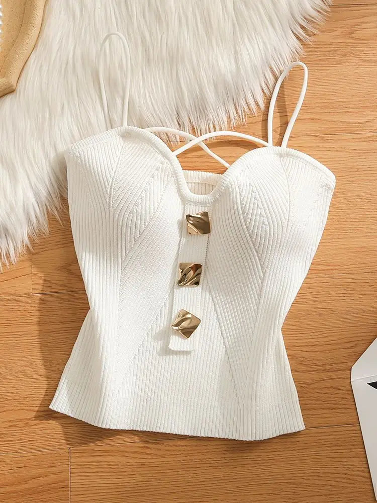 Knitted Camisole Tank Top for Women Summer Outerwear