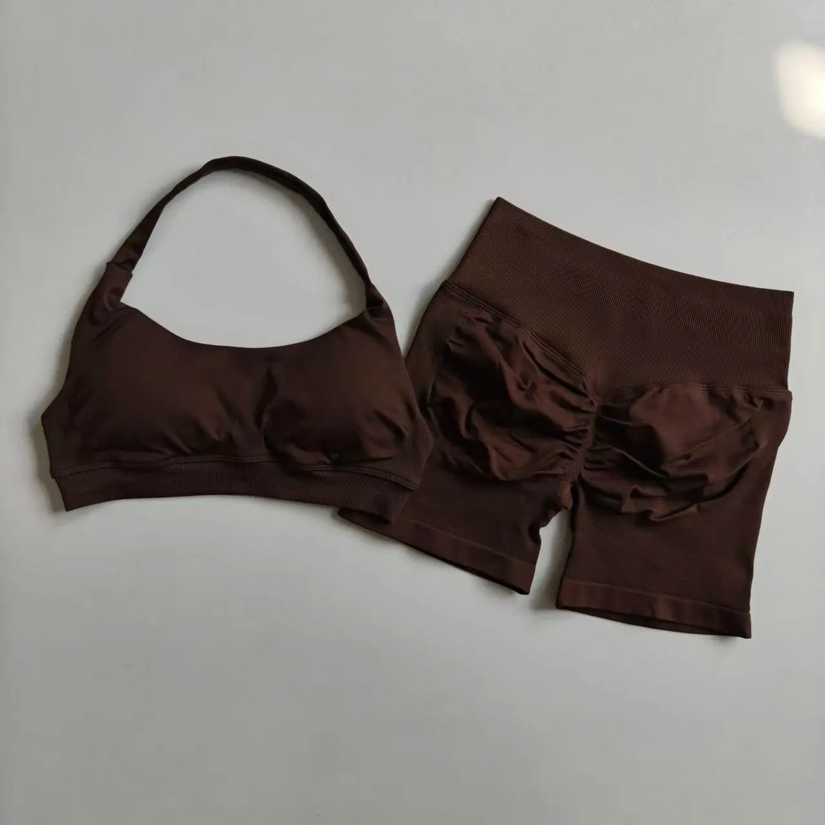 Peach High Waist Seamless Sports Bra and Shorts Set