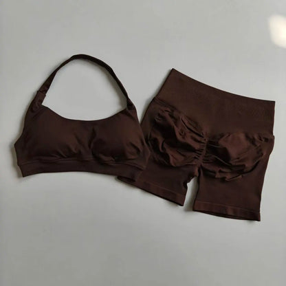 Peach High Waist Seamless Sports Bra and Shorts Set