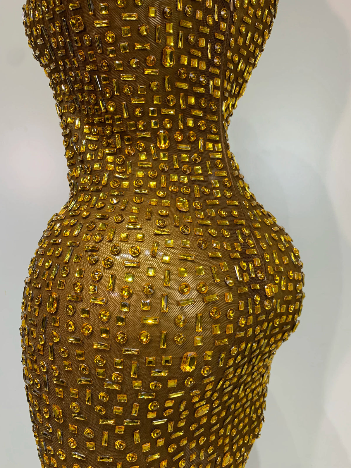 Gold Rhinestone Sleeveless Long Dress for Women
