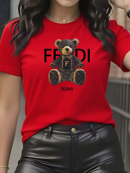 Light Blue Cotton Short Sleeve T-Shirt with Teddy Bear