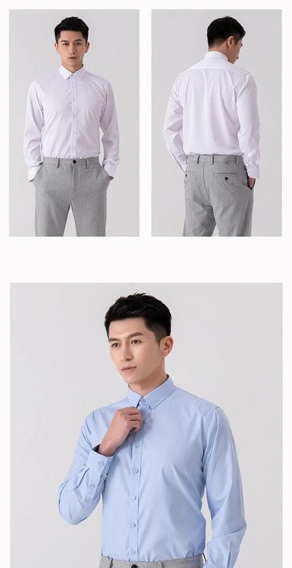 Men's Slim Fit Solid Color White Dress Shirt
