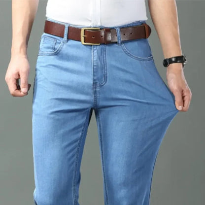 Men's Blue Straight Denim Jeans Lightweight Casual Trousers