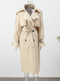 Khaki Long Color-block Stripe Trench Coat for Women