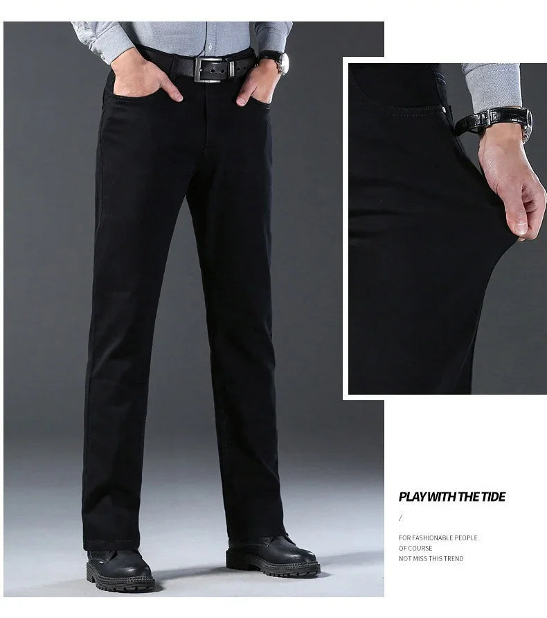 Men's Soft Stretch Black Denim Biker Jeans