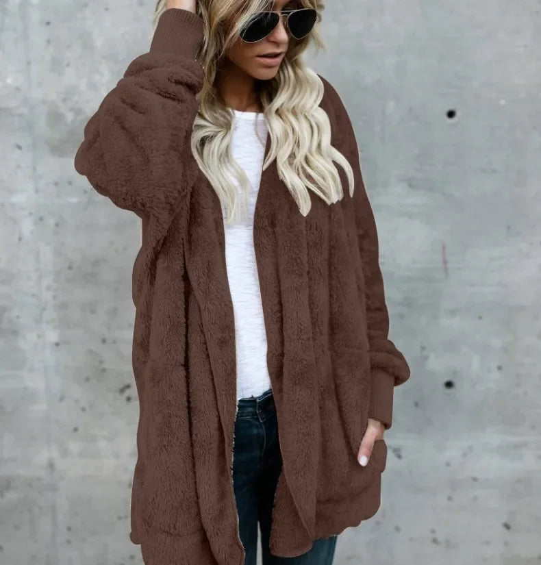 Winter Fleece Cardigan Jacket Women Hooded Outerwear