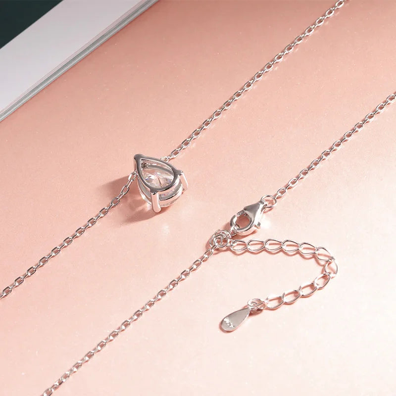 Smyoue Pear Cut Moissanite Necklace 925 Sterling Silver