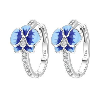 S925 Sterling Silver Iris Flower Hoop Earrings for Women