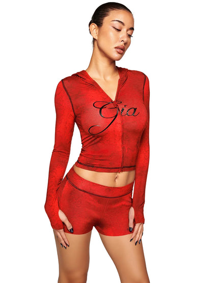 Joskaa Dot Print Tracksuit Set Women Long Sleeve Crop Top