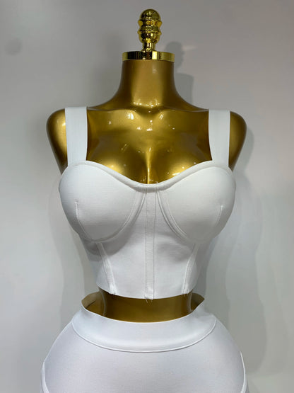 Women Bodycon Bandage Two Piece Set Black White