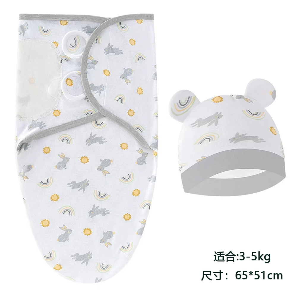 Cotton Cartoon Printed Baby Blanket Hat Set