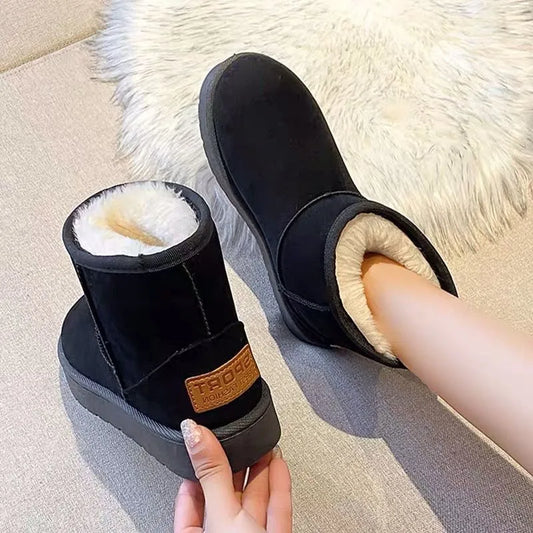Brown Ankle Snow Boots for Women with Platform