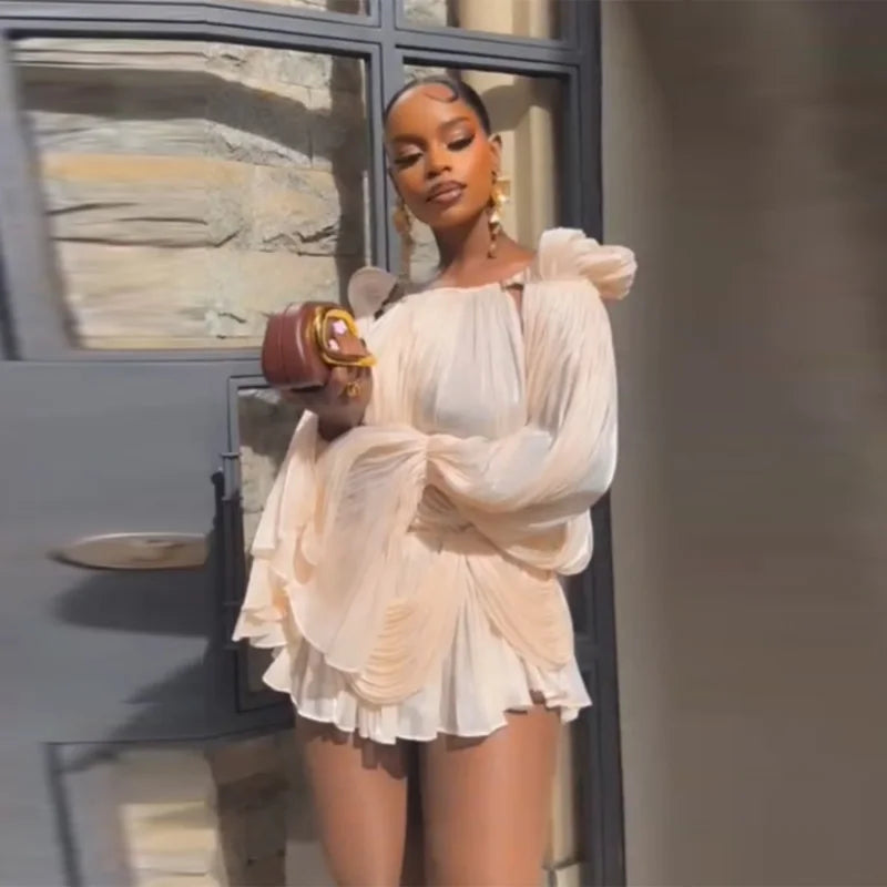 Satin Off-Shoulder Pleated Mini Dress for Women