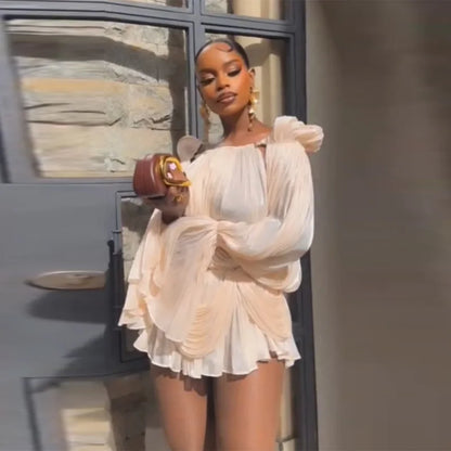 Satin Off-Shoulder Pleated Mini Dress for Women