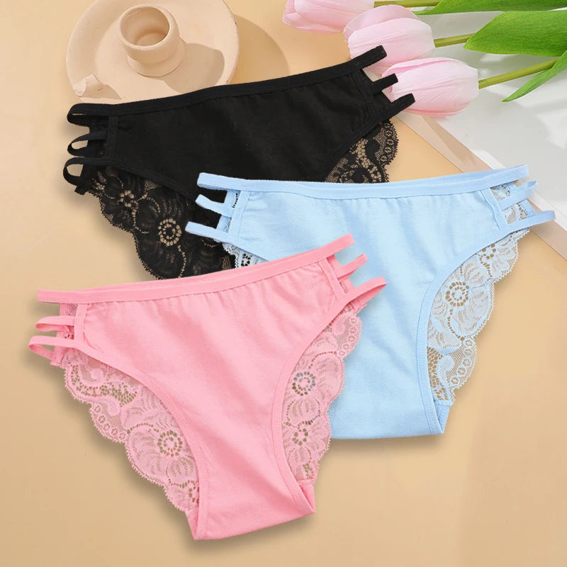 3PC Set Women's Floral Lace Low Rise Briefs