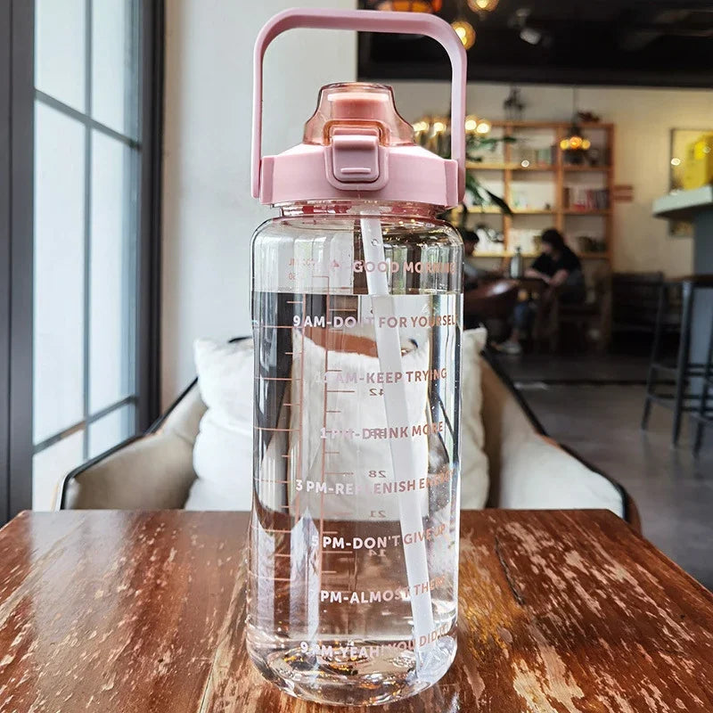2 Liters Portable Plastic Travel Water Bottle with Straw