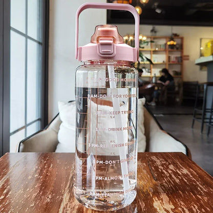 2 Liters Portable Plastic Travel Water Bottle with Straw